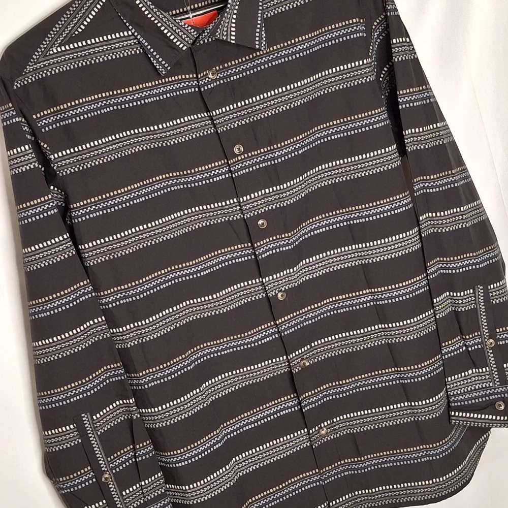 The North Face Men Shirt Sz XL Button Up Black Long Sleeve Stripe Gorpcore Aztec